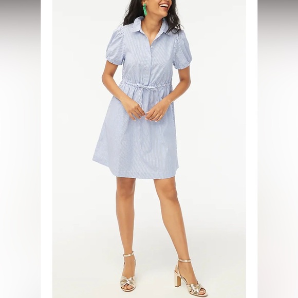 J. Crew Dresses & Skirts - J.Crew Mini Dress Blue White Striped Collar Draw String Waist Size 10